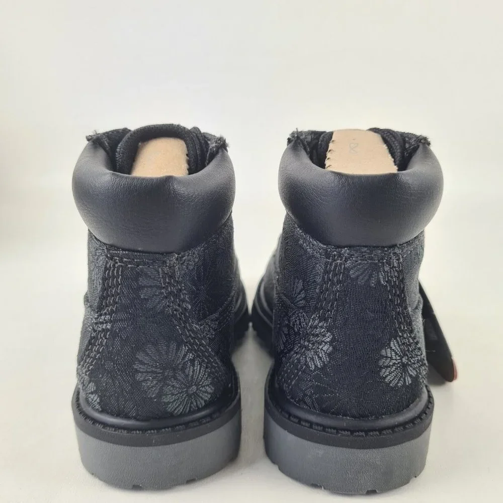 Timberland 6 IN Classic Toddler Boots Black Floral Leather - Picture 4 of 12